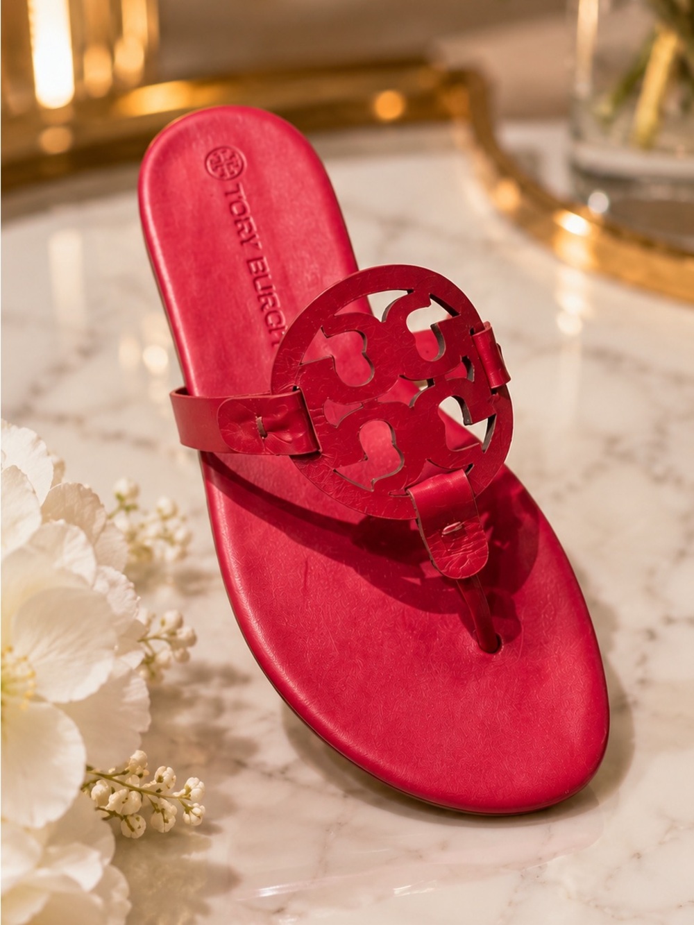Tory Burch Pink-Red Logo Thong Sandal